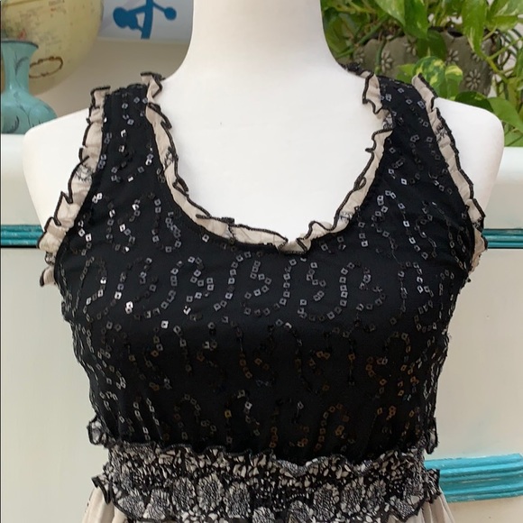 American Rag Boho Mini Dress, Sparkly Sequin Festival Dress, Lace Patterned - Picture 2 of 8